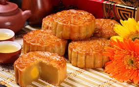 Cross-section of a lotus paste mooncake (with egg yolk)